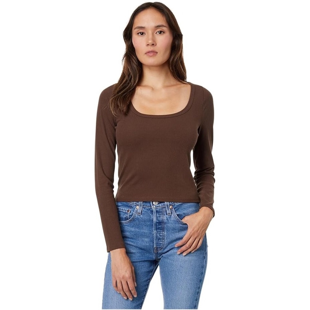 Madewell Ribbed Scoop Neck Long Sleeve Tee Medium Brown